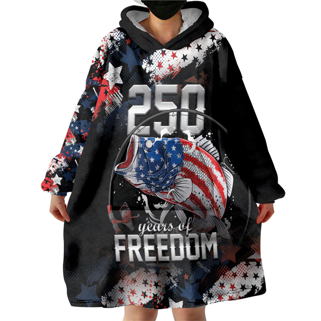 Personalized Largemouth Bass Fishing Wearable Blanket Hoodie America 250 Year Freedom
