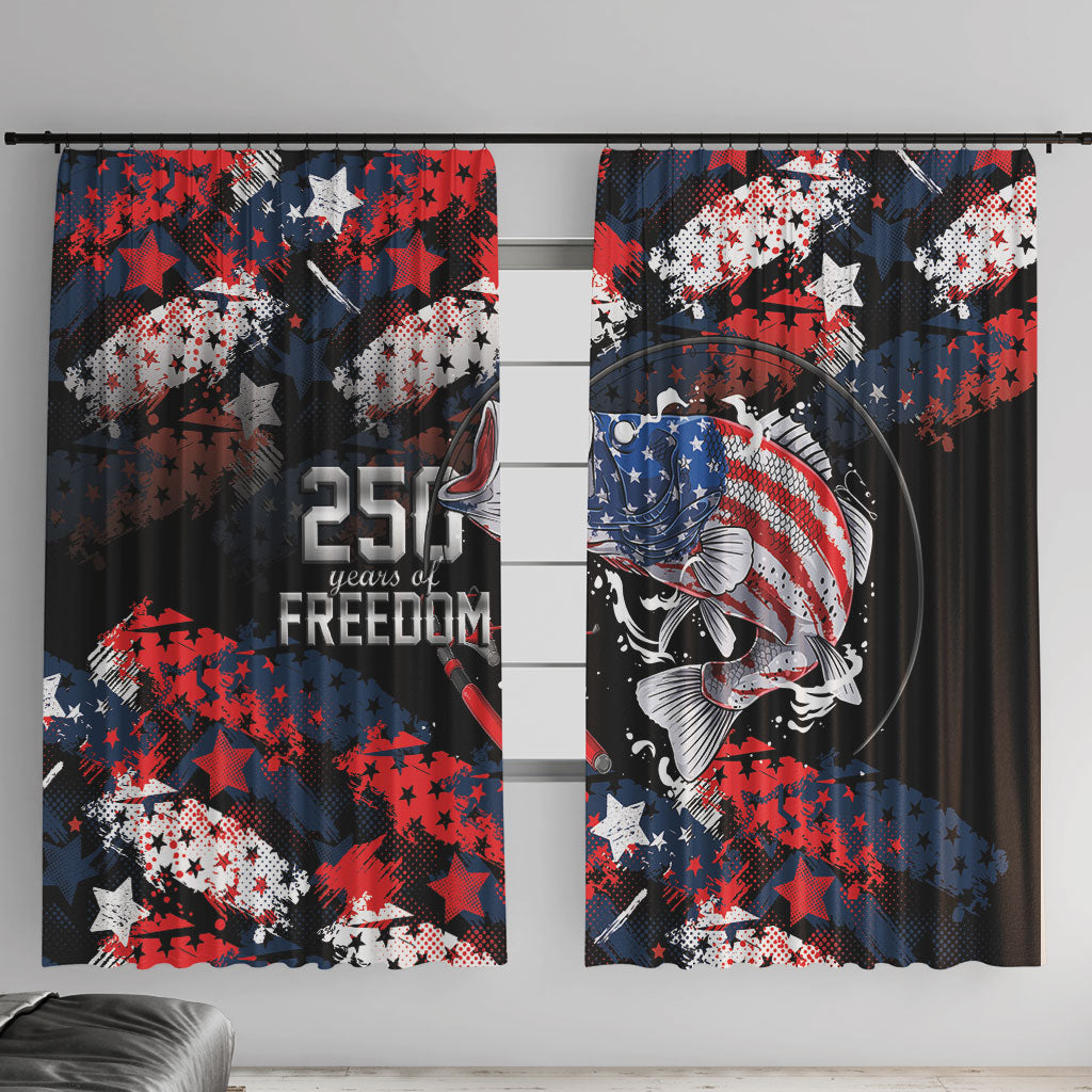 Largemouth Bass Fishing Window Curtain America 250 Year Freedom
