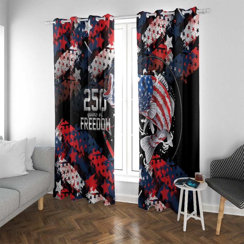 Largemouth Bass Fishing Window Curtain America 250 Year Freedom