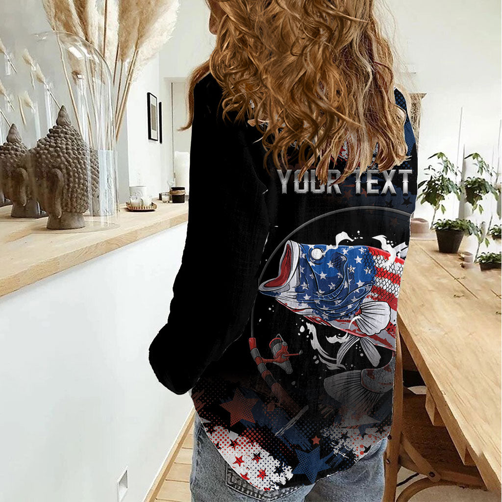 Personalized Largemouth Bass Fishing Women Casual Shirt America 250 Year Freedom