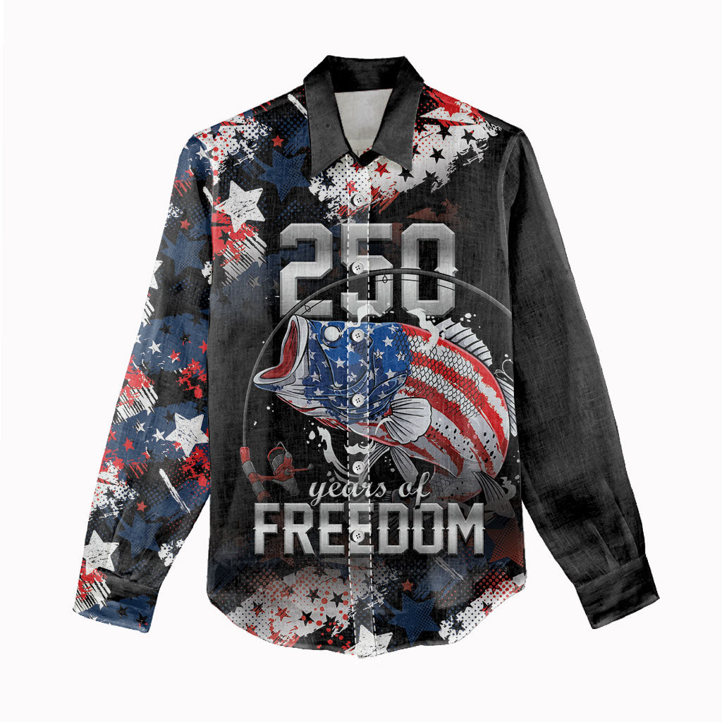 Personalized Largemouth Bass Fishing Women Casual Shirt America 250 Year Freedom