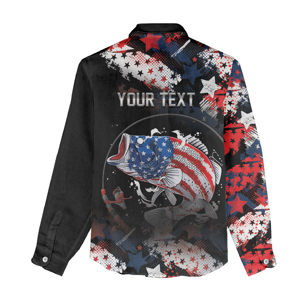 Personalized Largemouth Bass Fishing Women Casual Shirt America 250 Year Freedom
