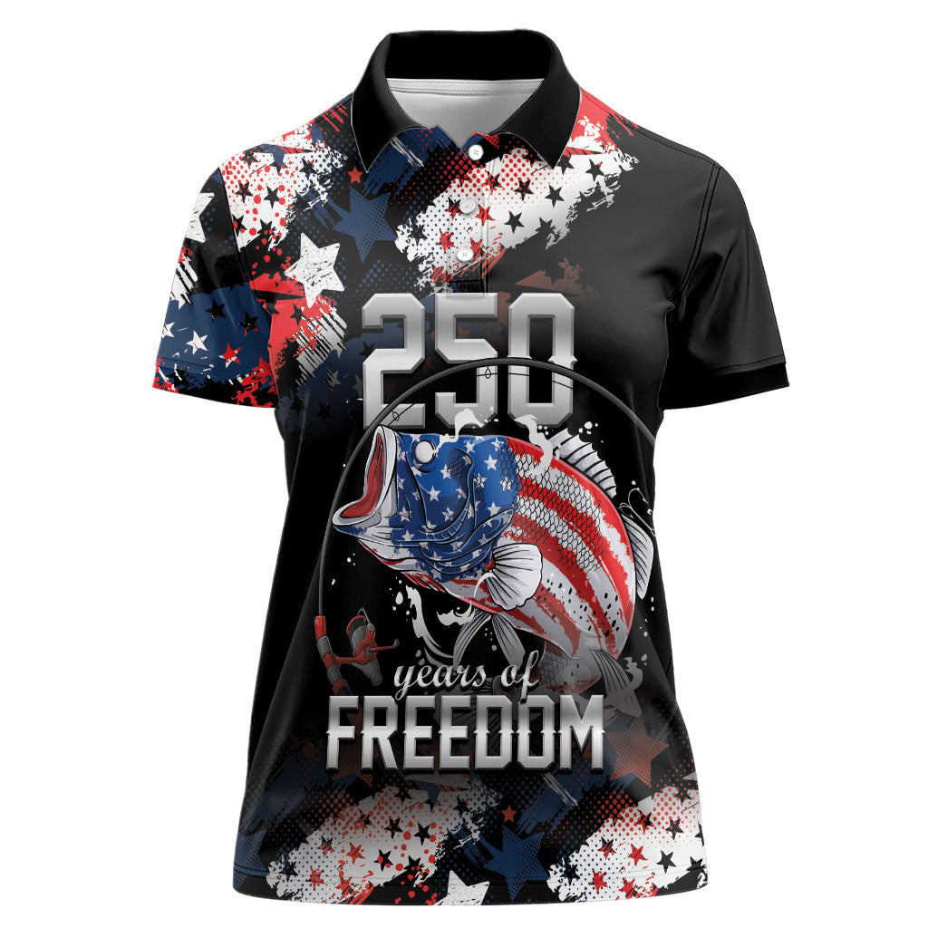 Personalized Largemouth Bass Fishing Women Polo Shirt America 250 Year Freedom