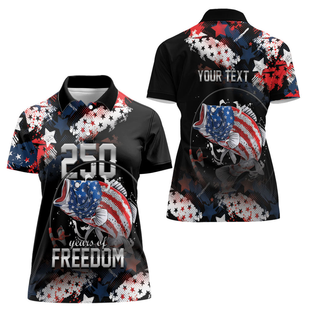 Personalized Largemouth Bass Fishing Women Polo Shirt America 250 Year Freedom
