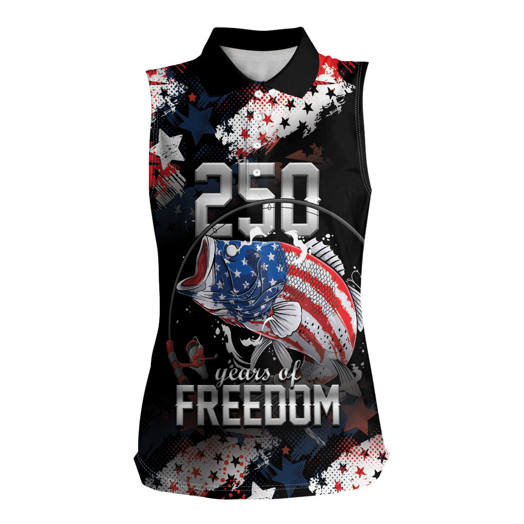 Personalized Largemouth Bass Fishing Women Sleeveless Polo Shirt America 250 Year Freedom