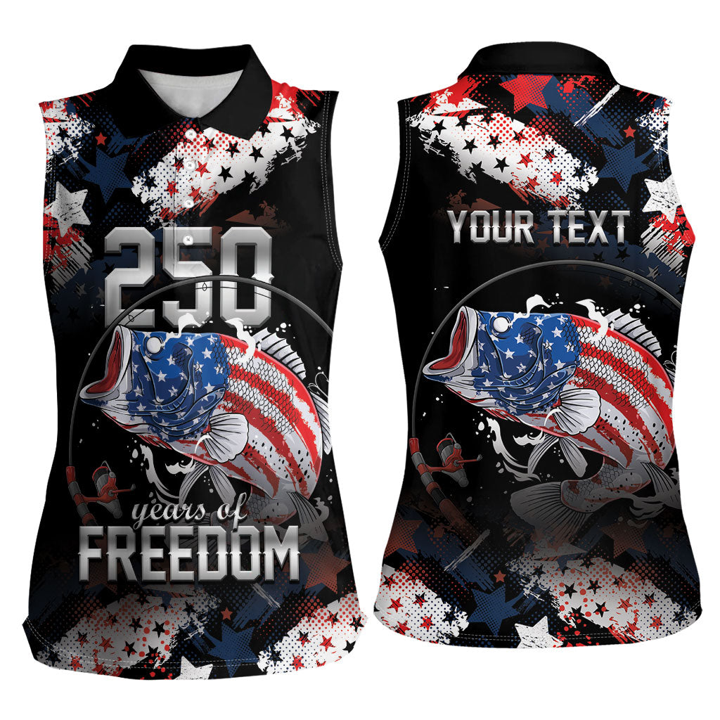 Personalized Largemouth Bass Fishing Women Sleeveless Polo Shirt America 250 Year Freedom
