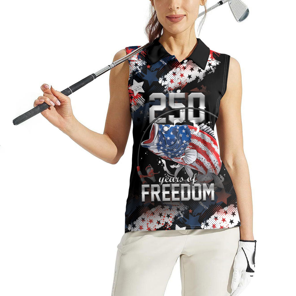 Personalized Largemouth Bass Fishing Women Sleeveless Polo Shirt America 250 Year Freedom