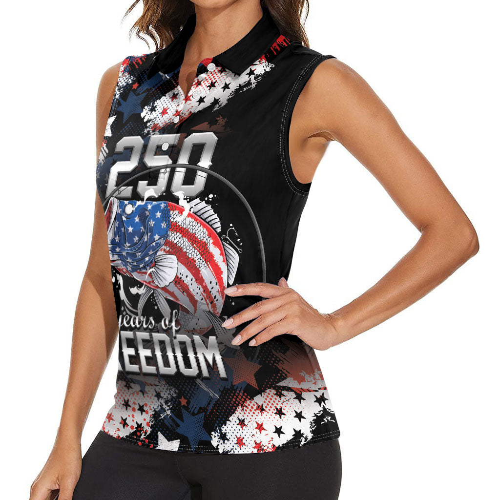 Personalized Largemouth Bass Fishing Women Sleeveless Polo Shirt America 250 Year Freedom