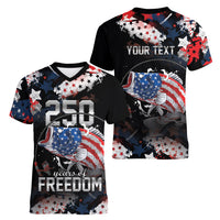 Personalized Largemouth Bass Fishing Women V-Neck T-Shirt America 250 Year Freedom