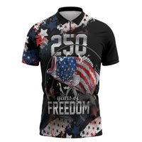Personalized Largemouth Bass Fishing Zipper Polo Shirt America 250 Year Freedom