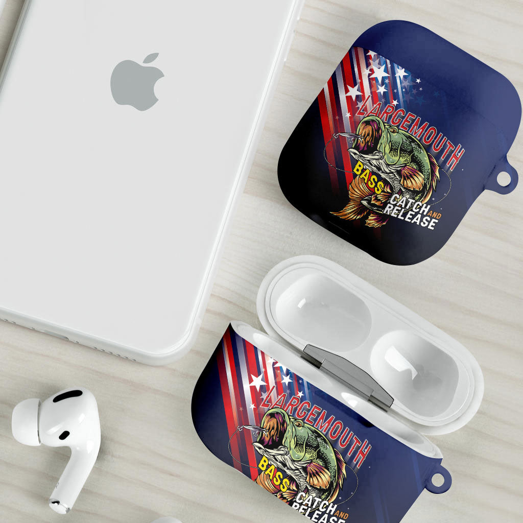 Largemouth Bass Fishing AirPods Case American Flag