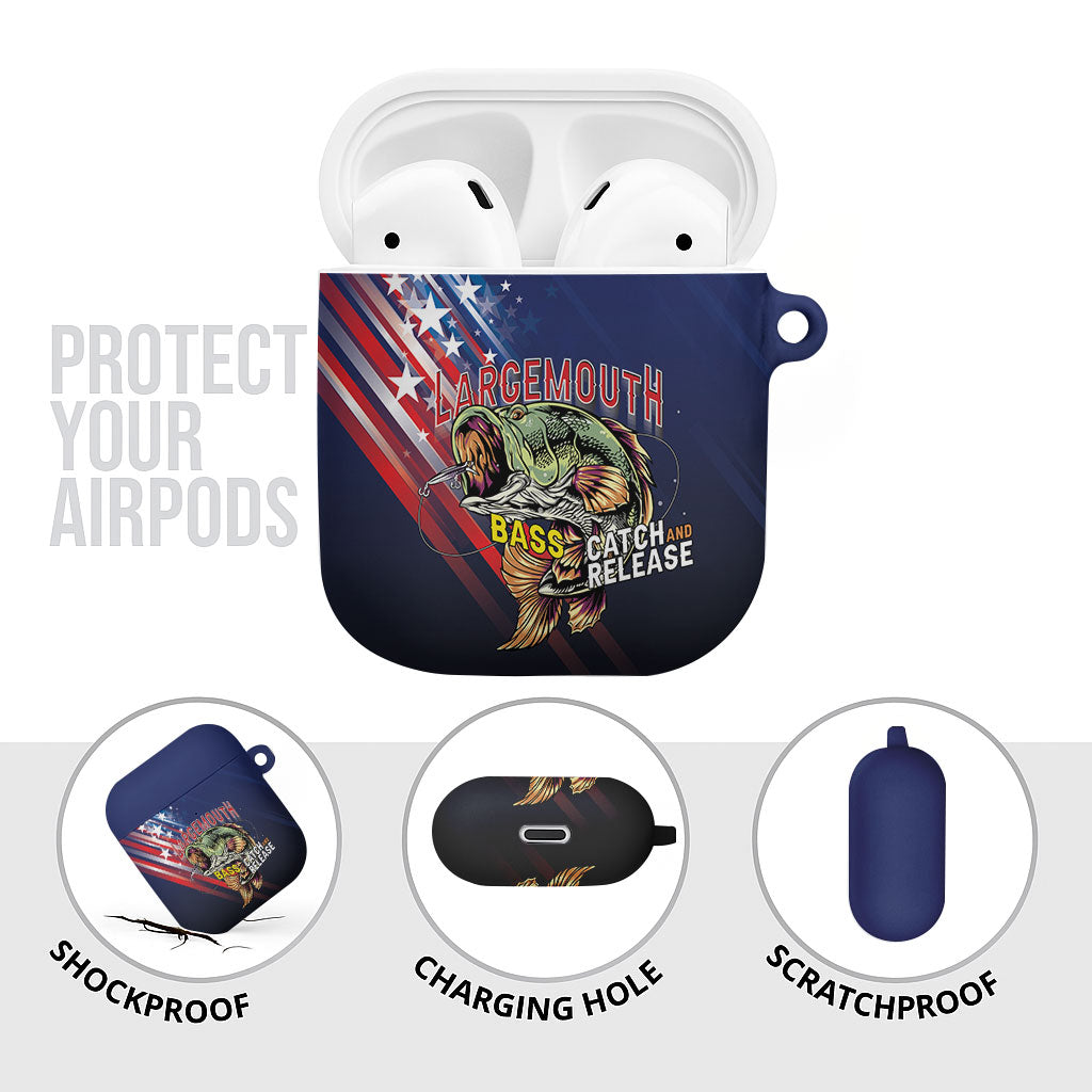 Largemouth Bass Fishing AirPods Case American Flag
