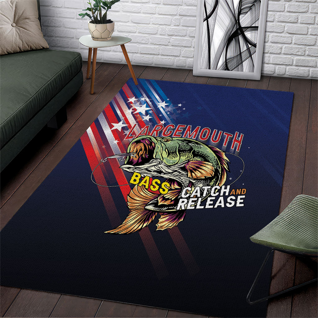 Largemouth Bass Fishing Area Rug American Flag