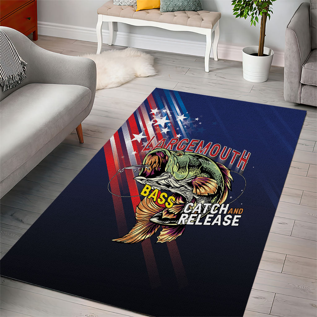 Largemouth Bass Fishing Area Rug American Flag
