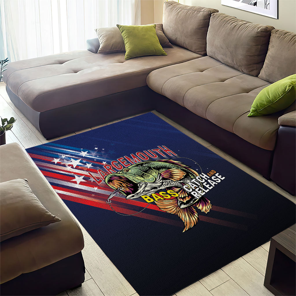 Largemouth Bass Fishing Area Rug American Flag