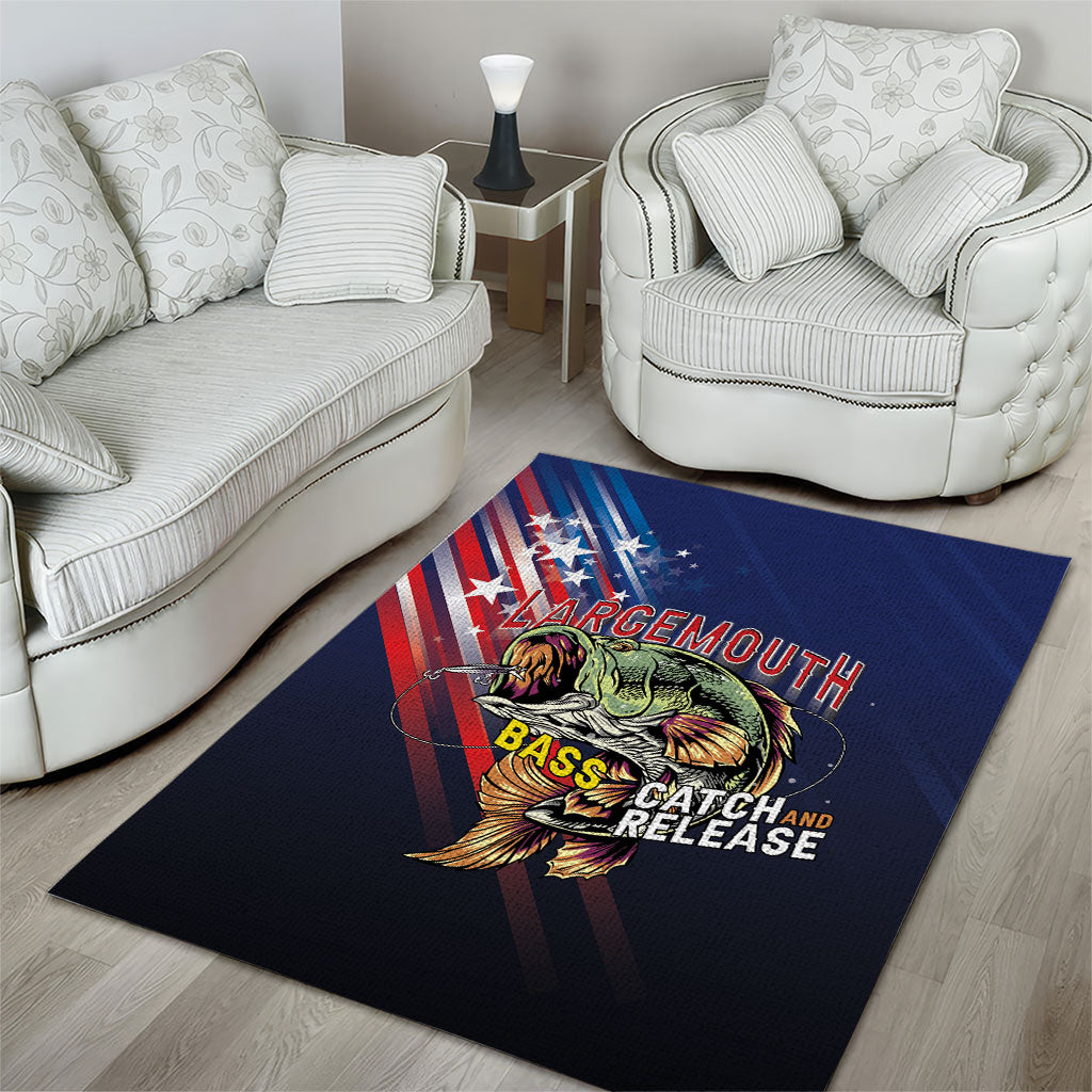 Largemouth Bass Fishing Area Rug American Flag