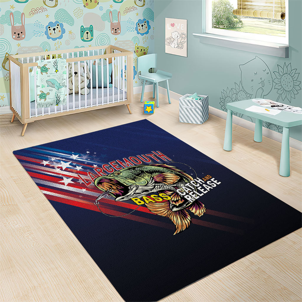 Largemouth Bass Fishing Area Rug American Flag