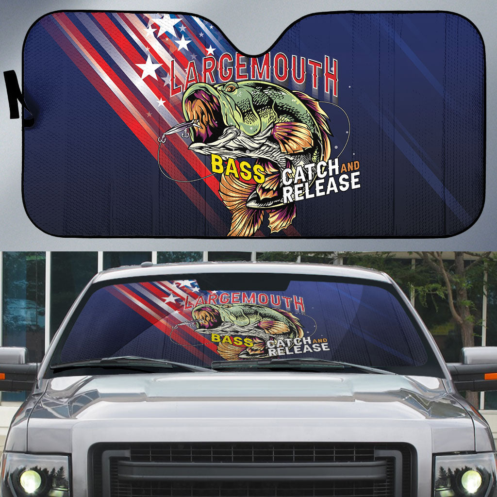 Largemouth Bass Fishing Auto Sun Shade American Flag