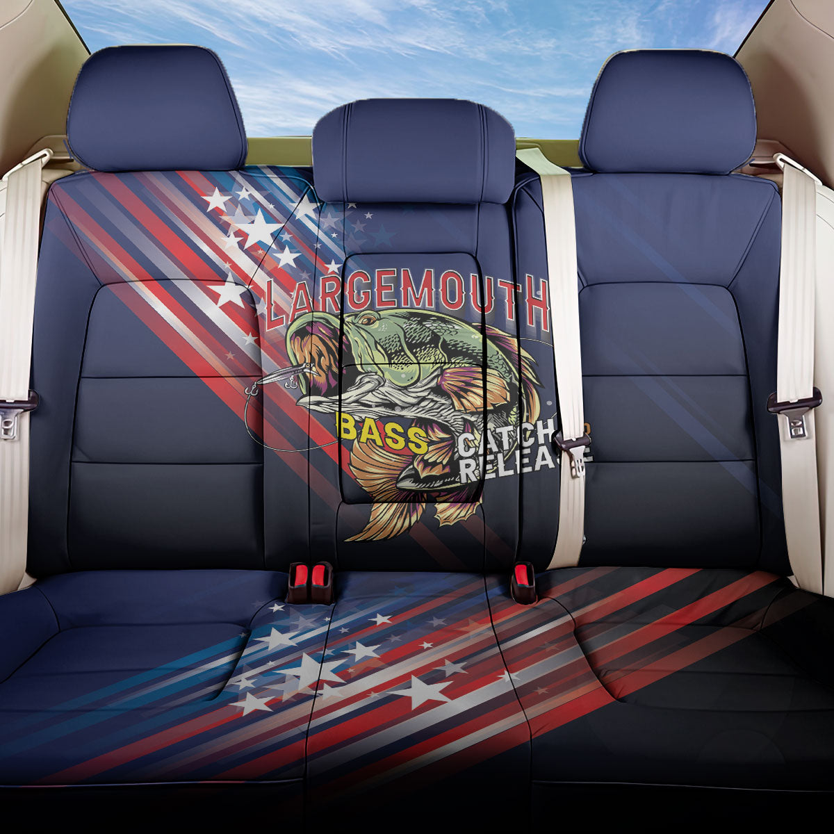 Largemouth Bass Fishing Back Car Seat Cover American Flag
