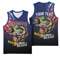 Personalized Largemouth Bass Fishing Basketball Jersey American Flag