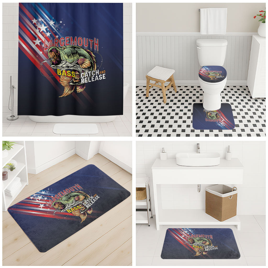 Largemouth Bass Fishing Bathroom Set American Flag