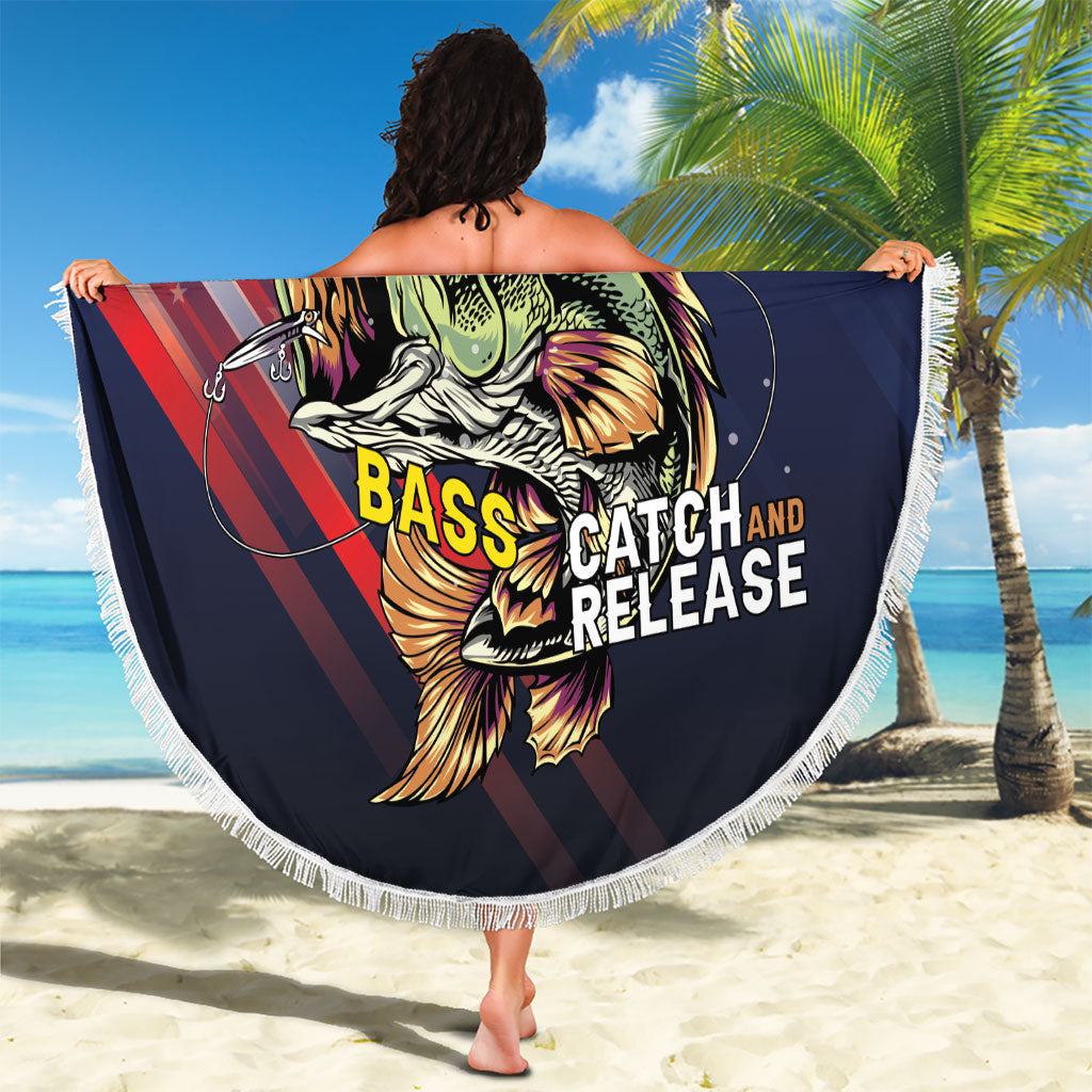 Largemouth Bass Fishing Beach Blanket American Flag