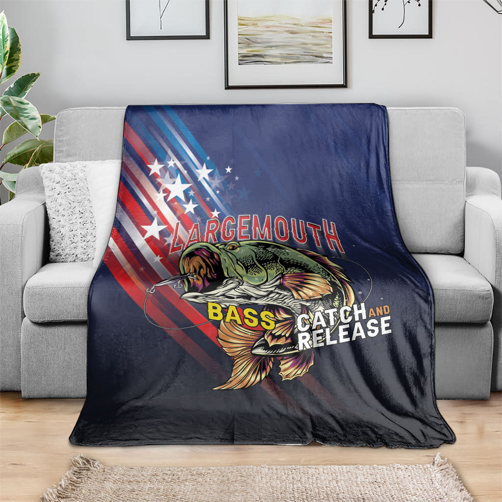 Largemouth Bass Fishing Blanket American Flag