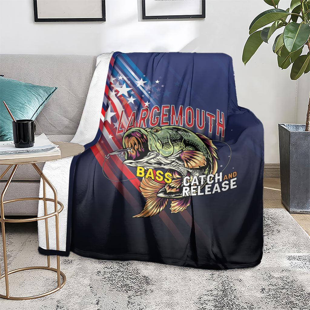 Largemouth Bass Fishing Blanket American Flag