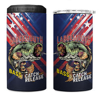 Personalized Largemouth Bass Fishing 4 in 1 Can Cooler Tumbler American Flag