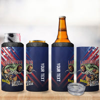 Personalized Largemouth Bass Fishing 4 in 1 Can Cooler Tumbler American Flag