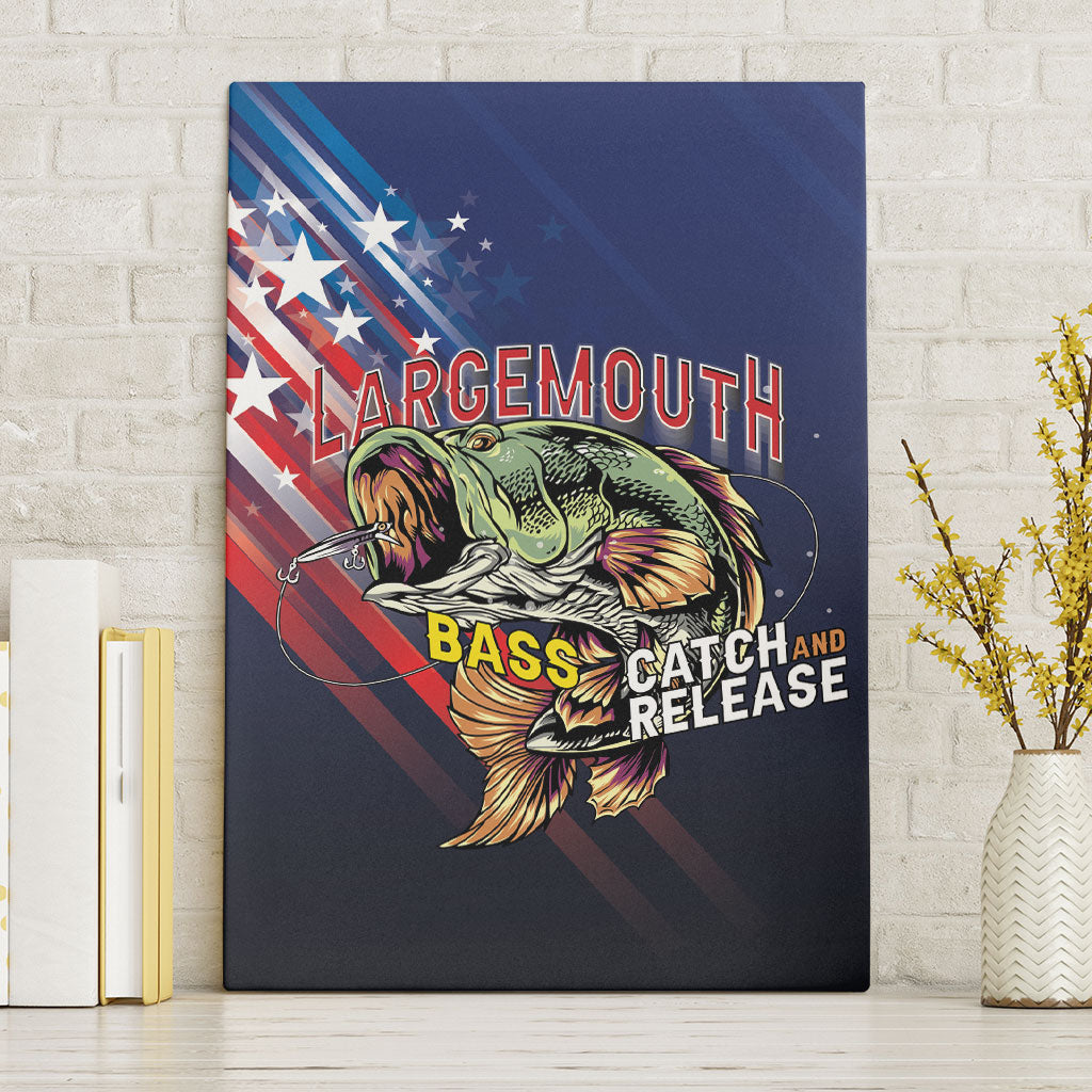 Largemouth Bass Fishing Canvas Wall Art American Flag