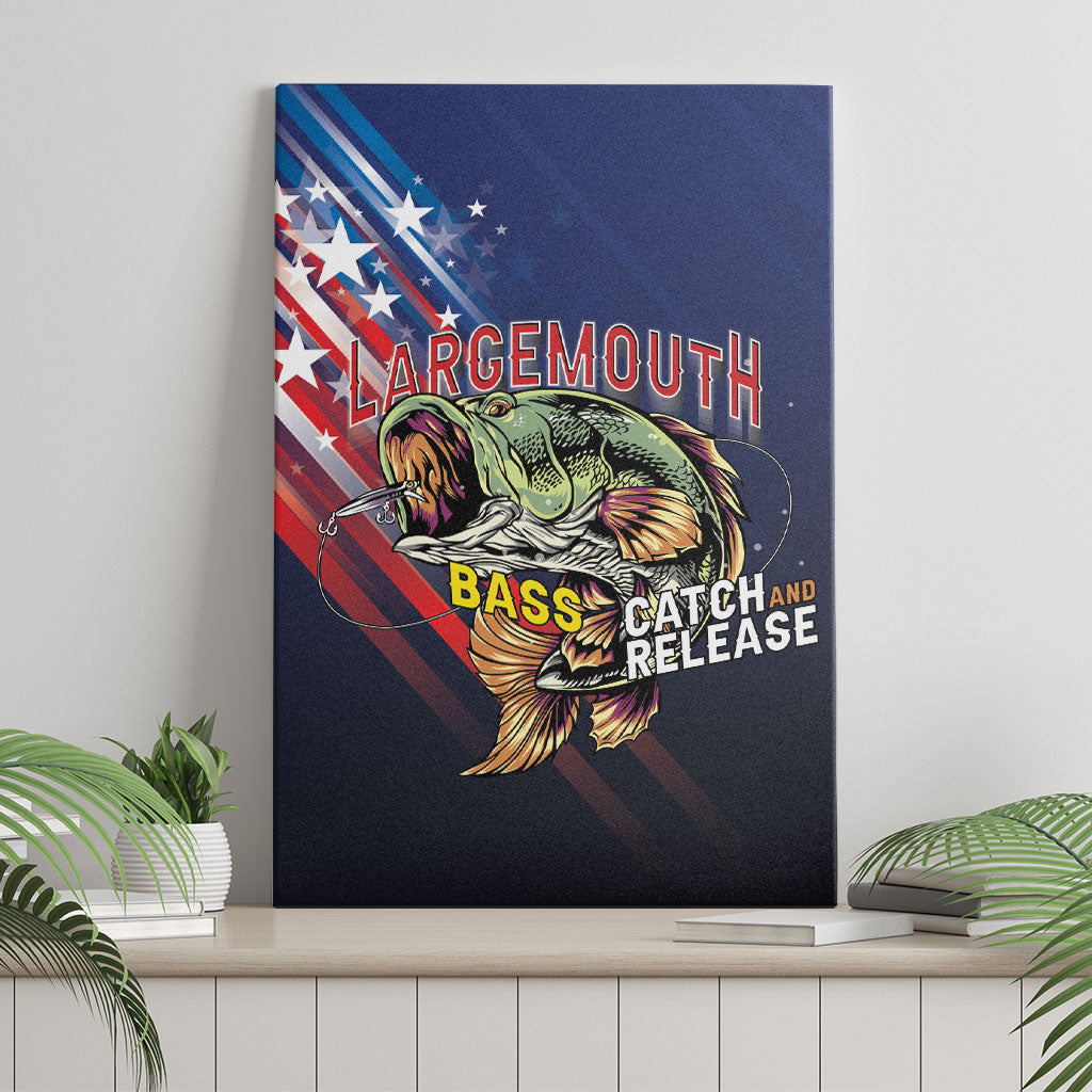 Largemouth Bass Fishing Canvas Wall Art American Flag