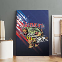 Largemouth Bass Fishing Canvas Wall Art American Flag