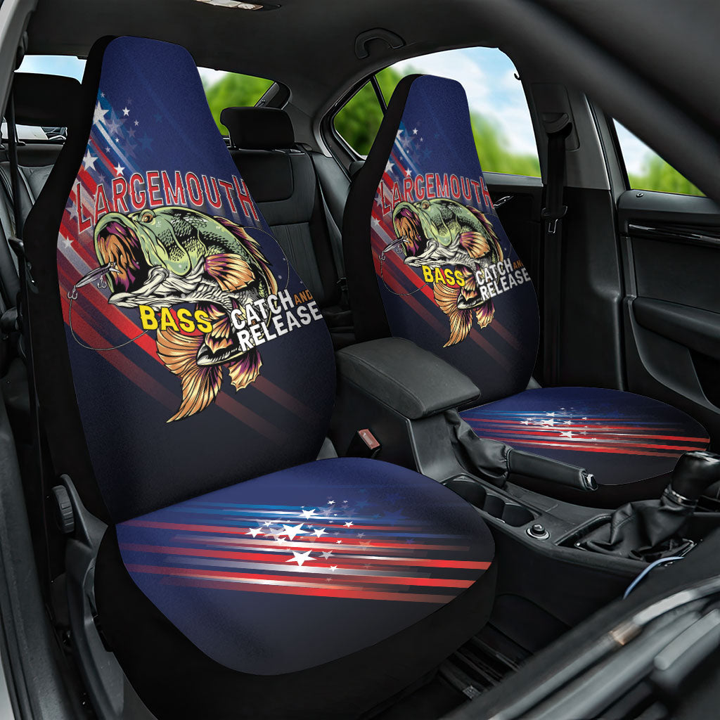 Largemouth Bass Fishing Car Seat Cover American Flag