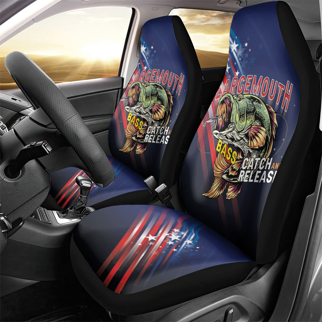 Largemouth Bass Fishing Car Seat Cover American Flag