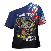Personalized Largemouth Bass Fishing Cross Shoulder Shirt American Flag
