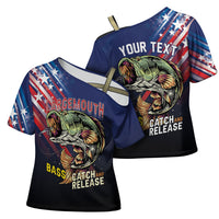 Personalized Largemouth Bass Fishing Cross Shoulder Shirt American Flag