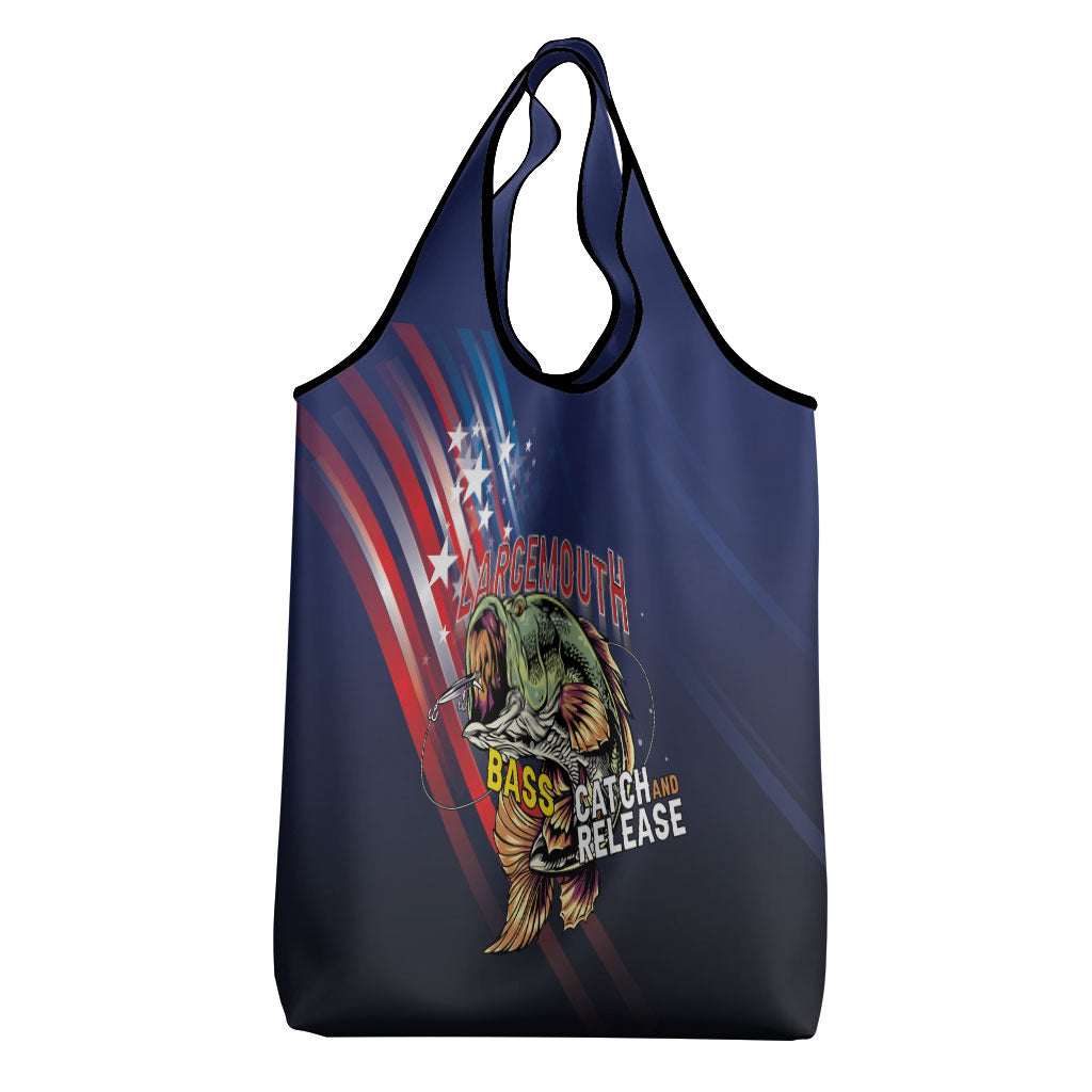 Largemouth Bass Fishing Grocery Bag American Flag