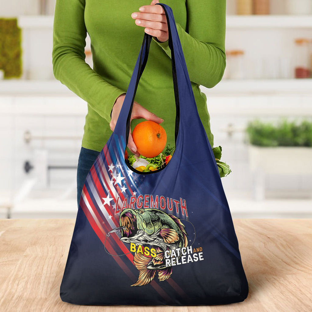Largemouth Bass Fishing Grocery Bag American Flag