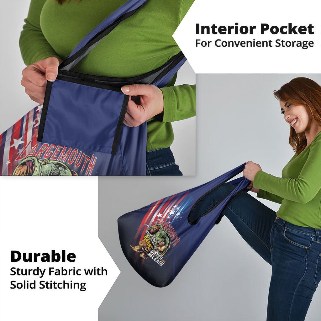 Largemouth Bass Fishing Grocery Bag American Flag