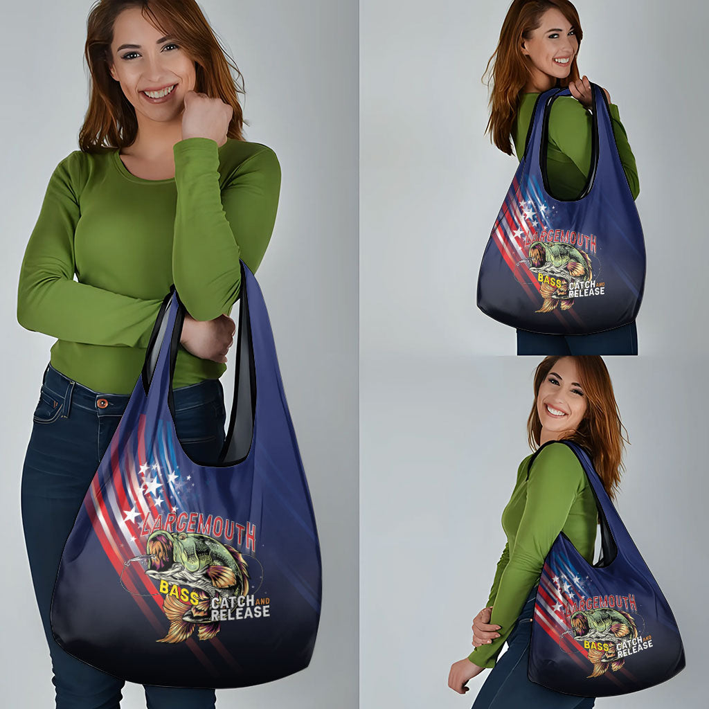 Largemouth Bass Fishing Grocery Bag American Flag