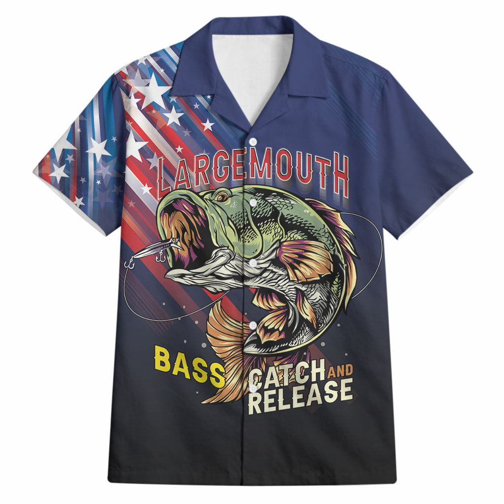 Personalized Largemouth Bass Fishing Hawaiian Shirt American Flag
