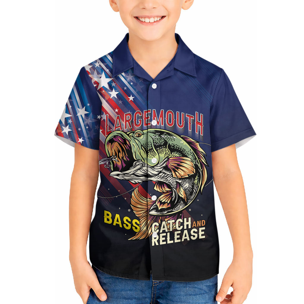 Personalized Largemouth Bass Fishing Hawaiian Shirt American Flag