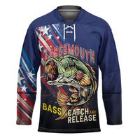 Personalized Largemouth Bass Fishing Hockey Jersey American Flag