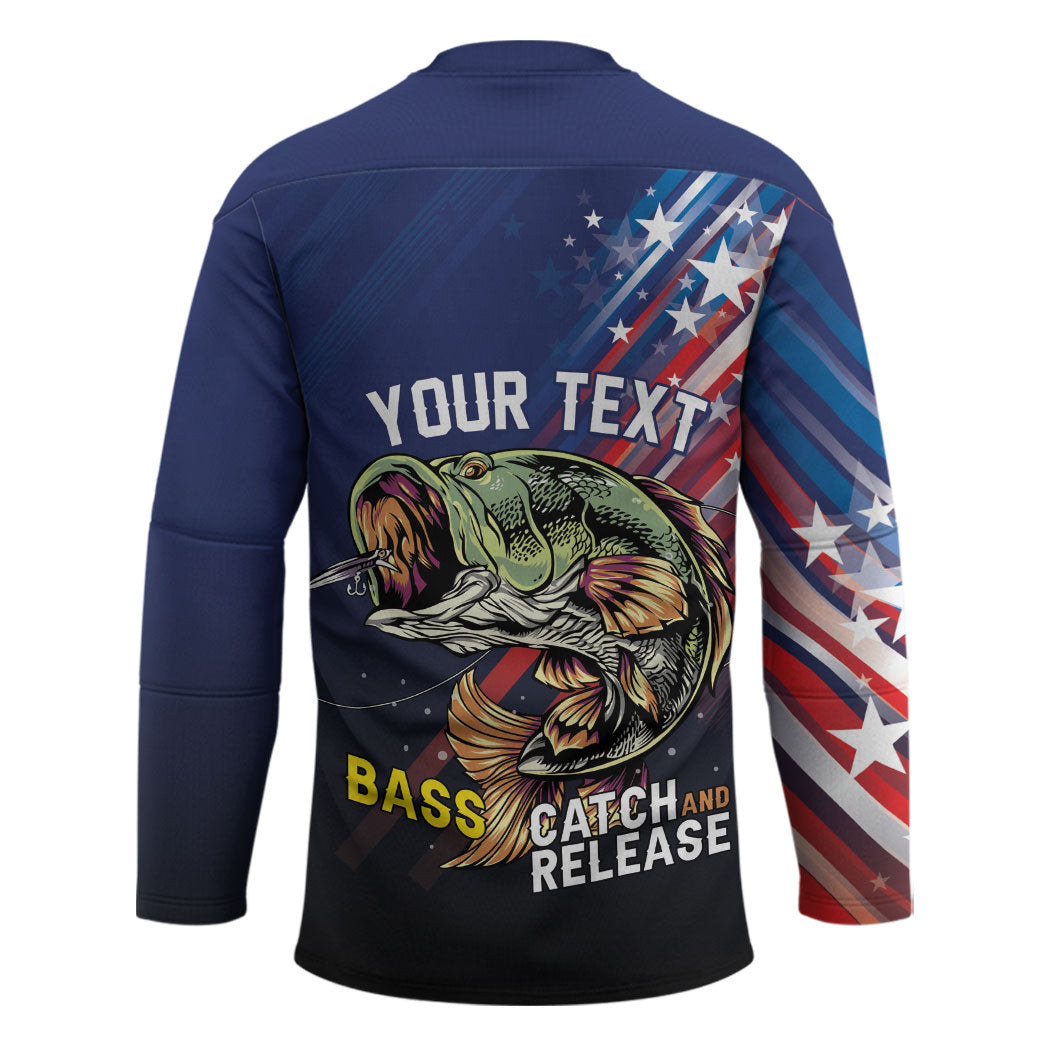 Personalized Largemouth Bass Fishing Hockey Jersey American Flag
