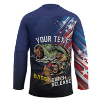Personalized Largemouth Bass Fishing Hockey Jersey American Flag
