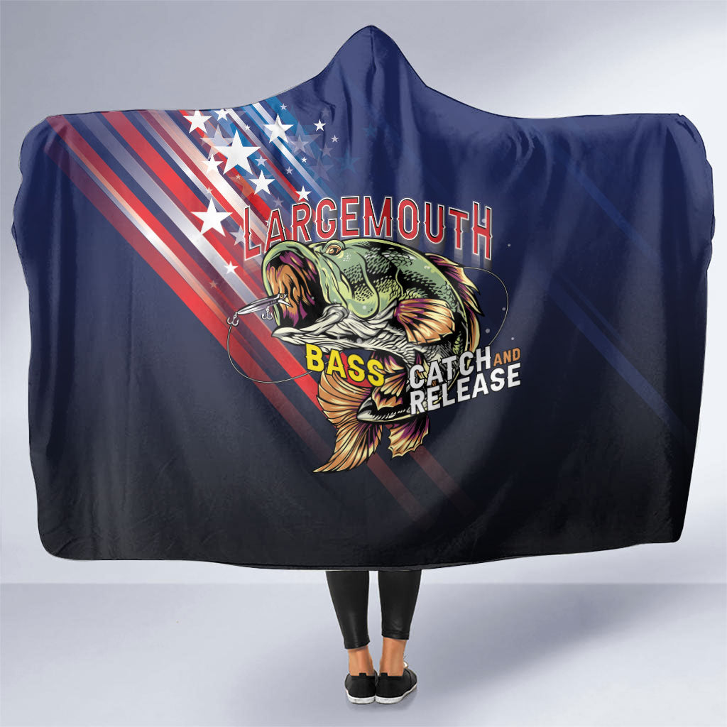 Largemouth Bass Fishing Hooded Blanket American Flag
