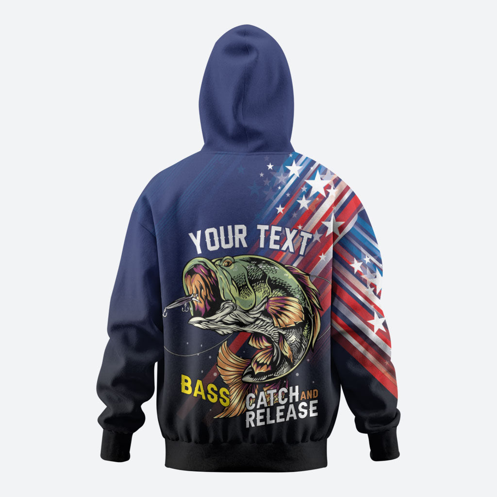 Personalized Largemouth Bass Fishing Hoodie American Flag