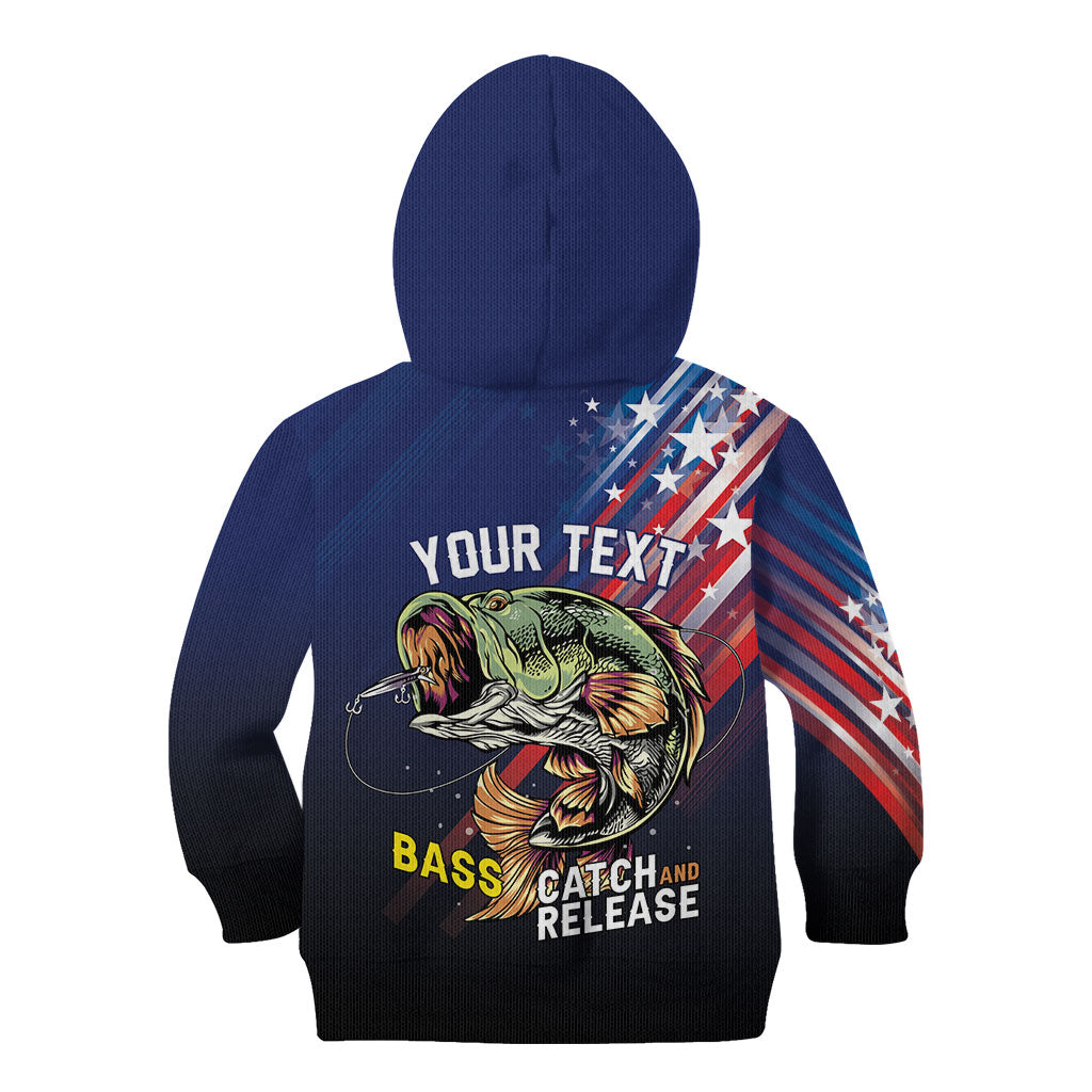 Personalized Largemouth Bass Fishing Kid Hoodie American Flag