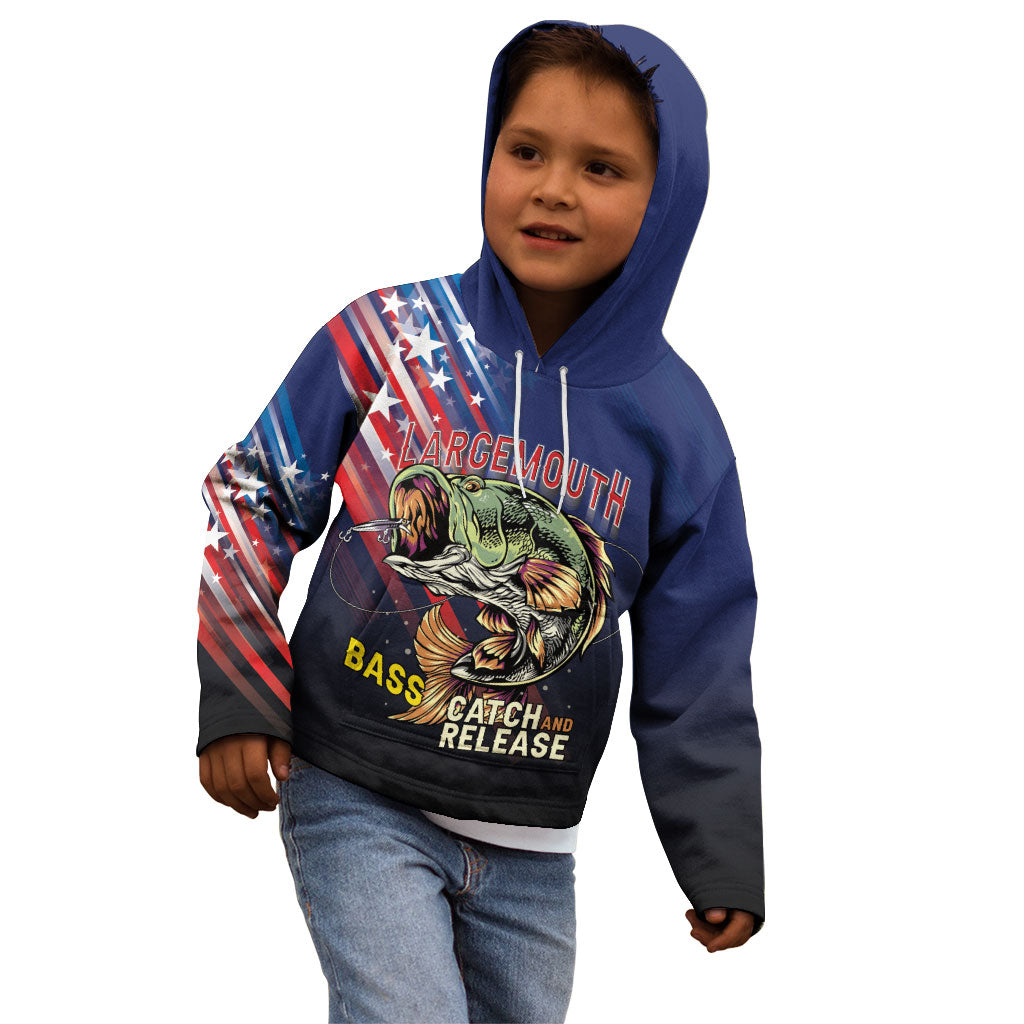 Personalized Largemouth Bass Fishing Kid Hoodie American Flag